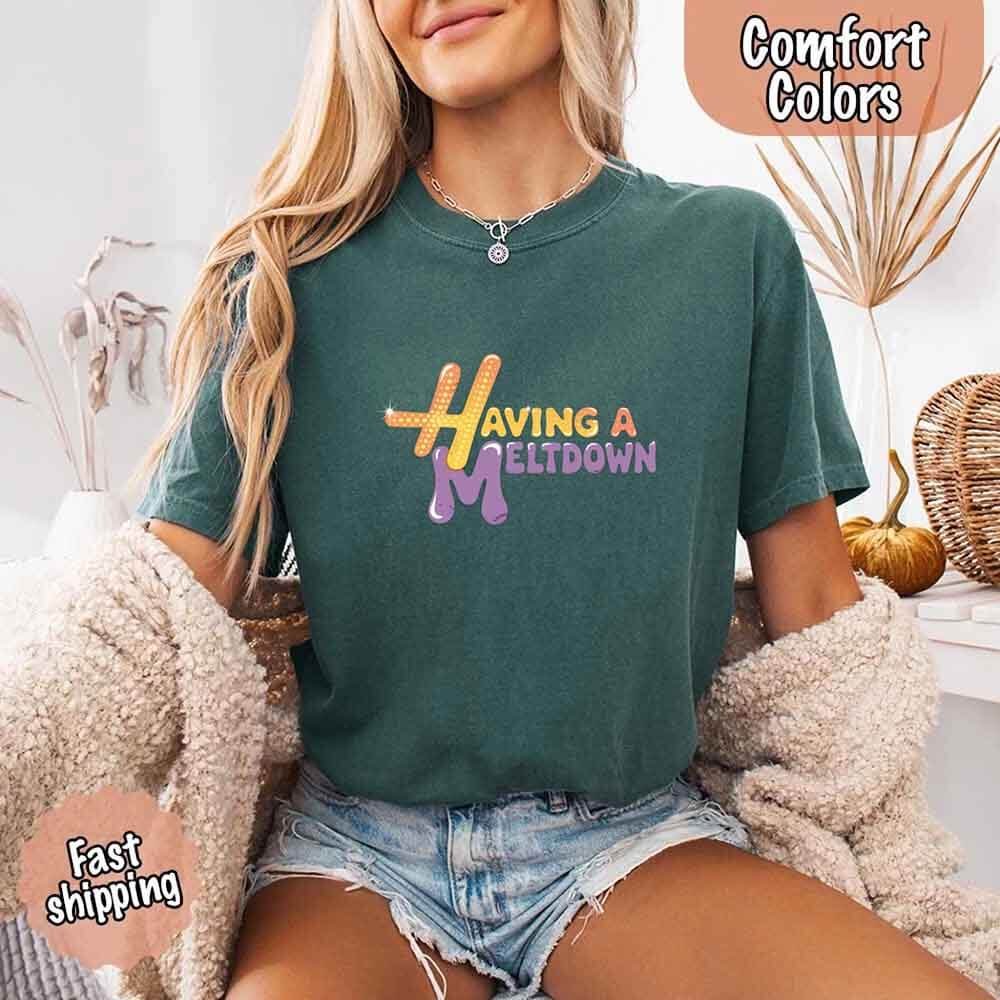 Women’s Graphic T-Shirt - 100% Ring-Spun Cotton Heavyweight Top - Having A Meltdown Print - S-4XL