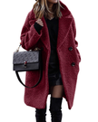 Women’s Mid-Length Textured Fleece Overcoat – Button-Front Winter Jacket – Multi-Color S-XXL