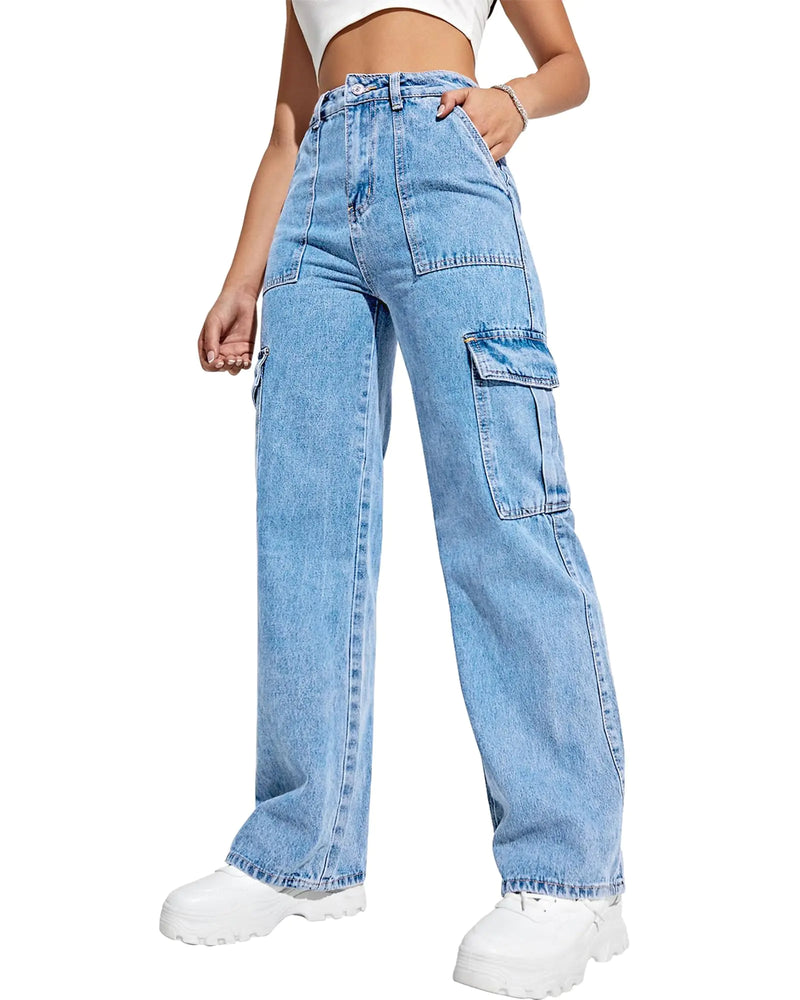 Women’s High-Waisted Cargo Denim Jeans - Veloura