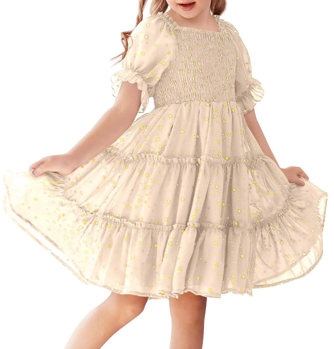 Girls’ Star Print Midi Dress - Veloura